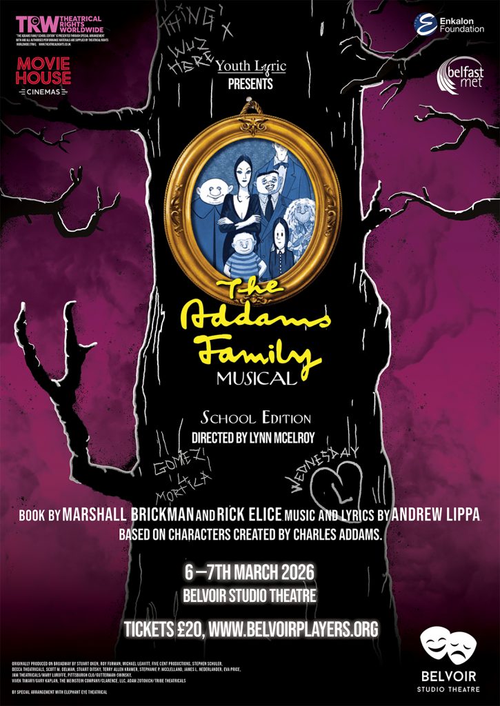 Step into the delightfully spooky world of the Addams Family with the Youth Lyric production of The Addams Family Musical: School Edition! Join us at the intimate Belvoir Studio Theatre on 6th and 7th March 2026 for a thrilling, heartwarming, and hilariously eerie performance that the whole family will adore.
